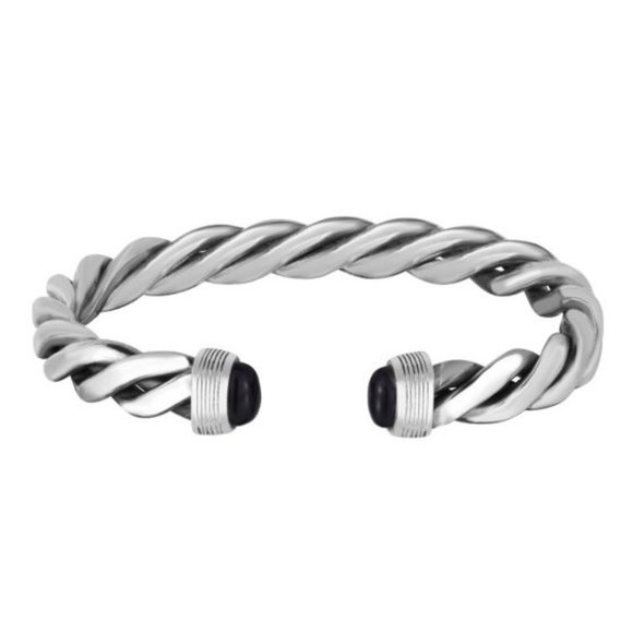 Men's Silver Onyx Cable Bracelet - Picture 1 of 3